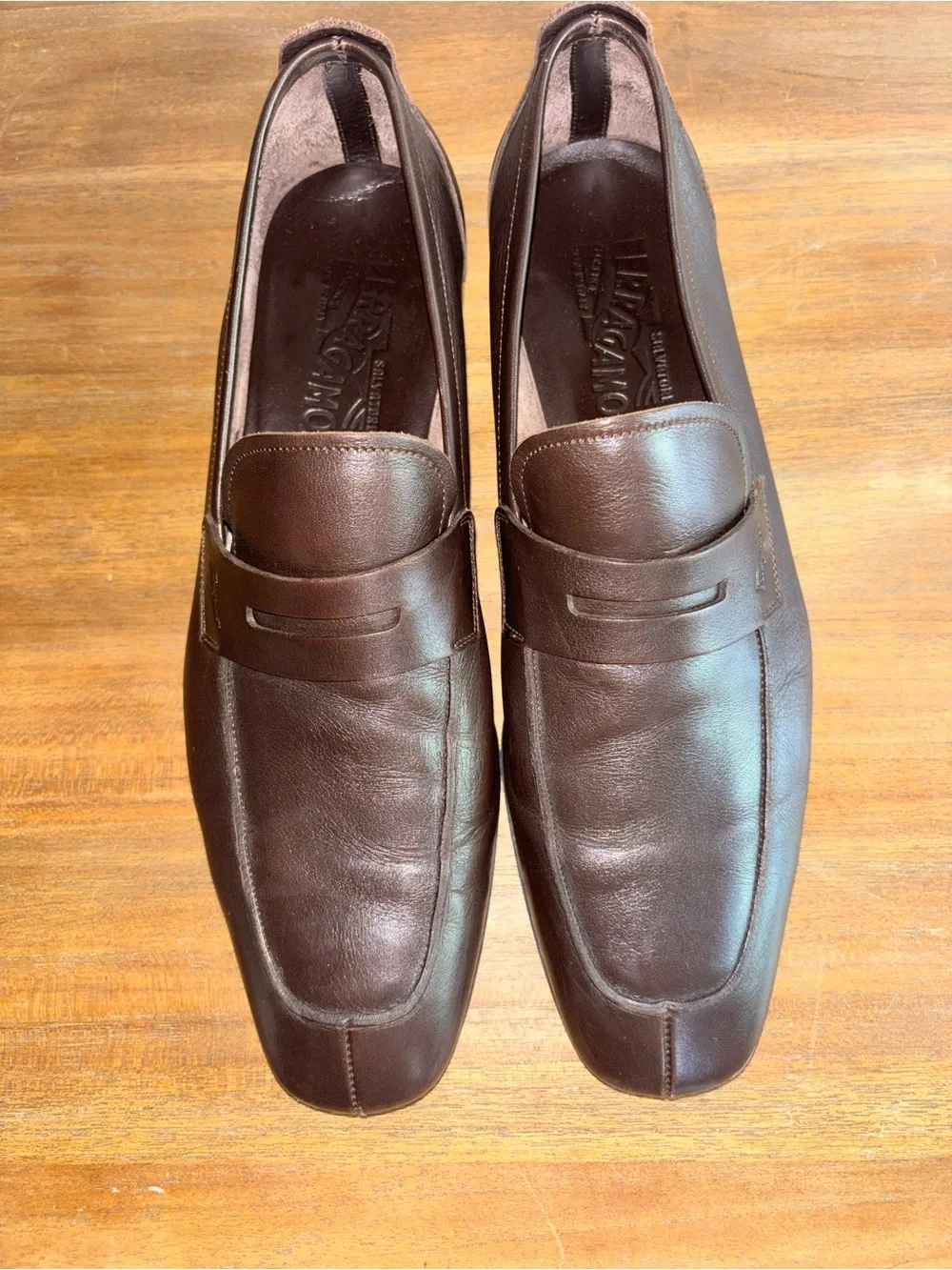 SALVATORE FERRAGAMO LC 35203 Penny Leather Loafers Dark Brown Men Sz 9